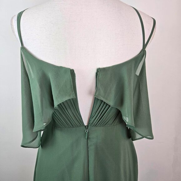Azazie Adele Bridesmaid Dress Womens Size C 2 Green Chiffon A-line Halter Ruffle - Picture 4 of 15